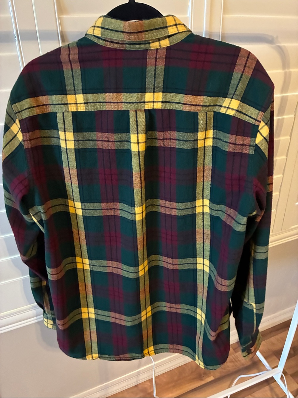 Vintage Yellow, Green & Burgundy Plaid Button-Up Shirt